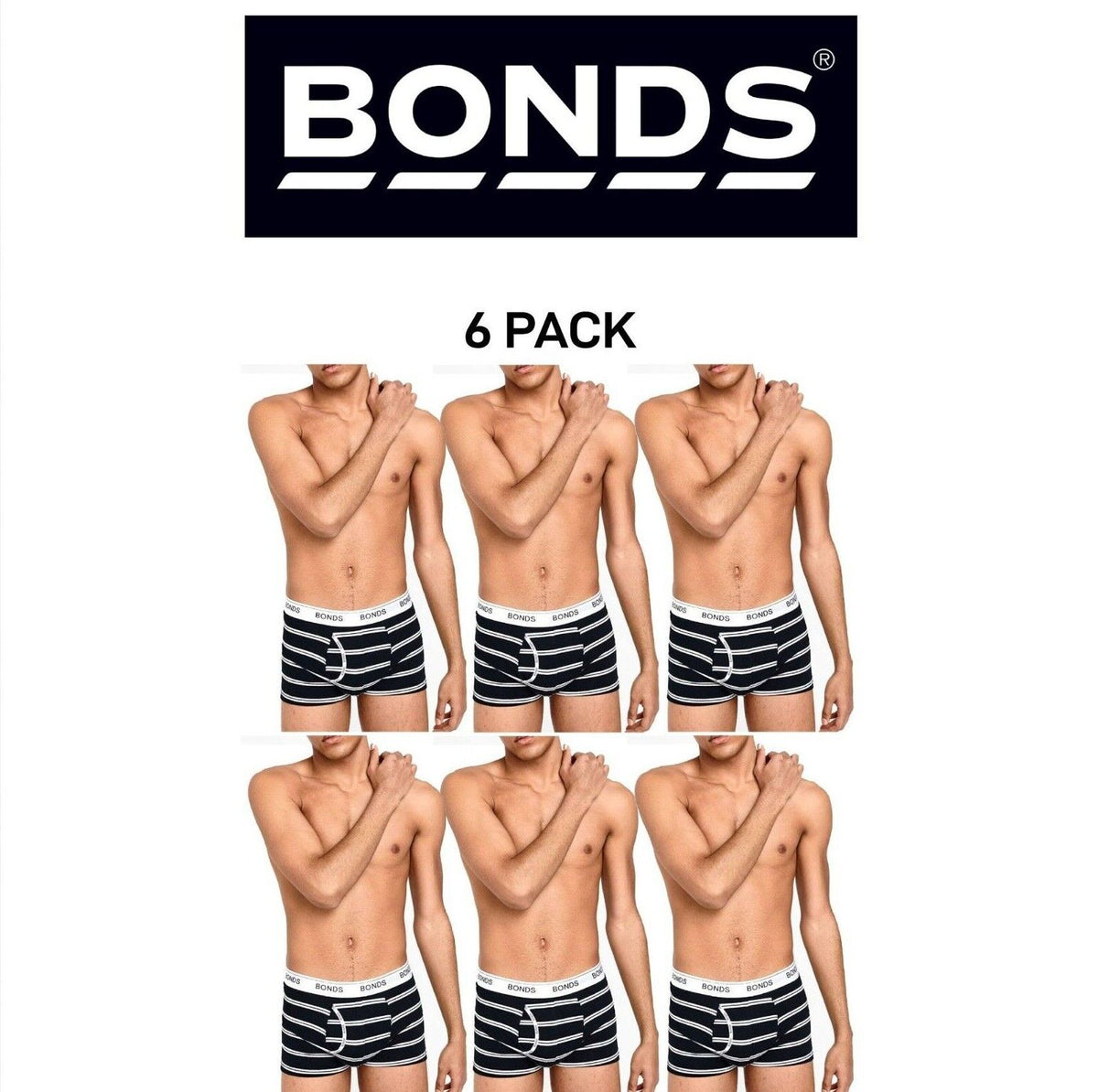 Bonds Mens Guyfront Trunk Ultra Soft Elastic Waistband Seam Free 6 Pack MX3K