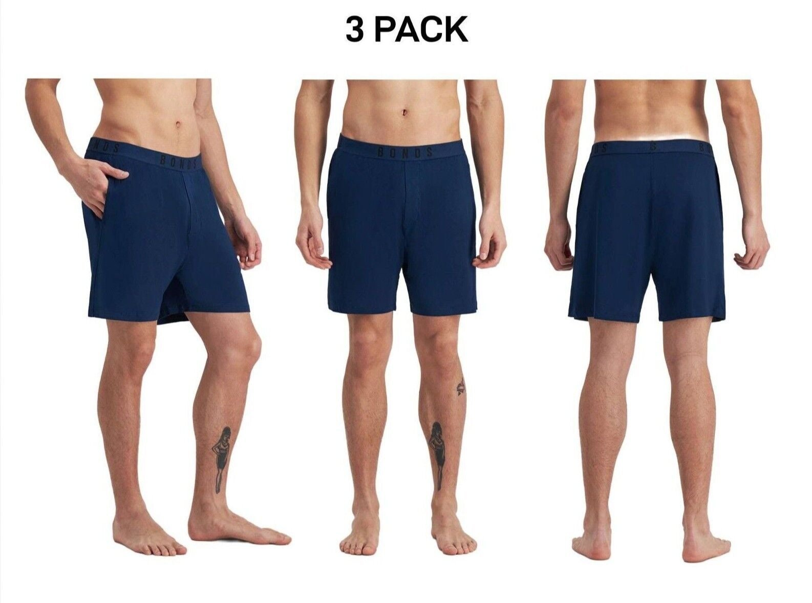 Bonds Mens Sleep Viscose Bamboo Short Comfy Soft Elastic Waistband 3 Pack MW9M