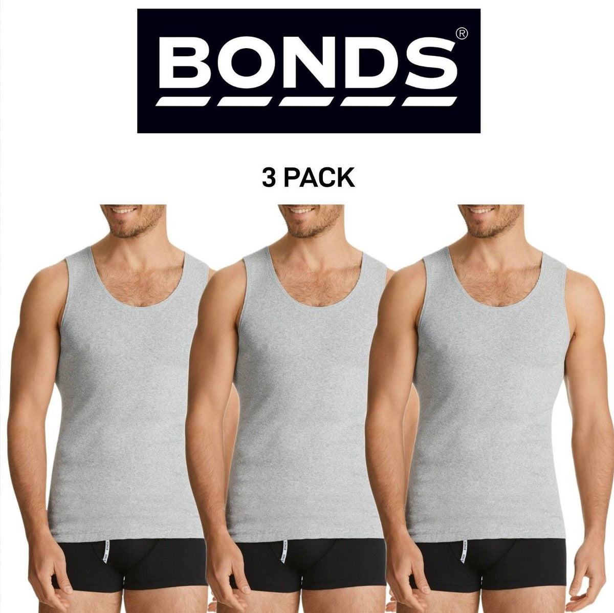 Bonds Mens Chesty Singlets Cotton Side Seamfree Comfortable Fit 3 Pack M757O