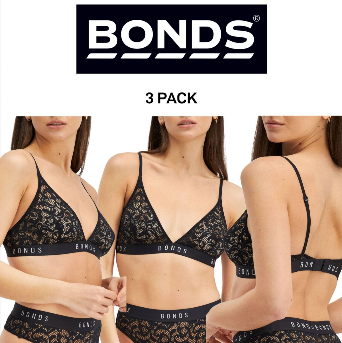 Bonds Womens Intimately Lace Triangle Bra Sexy Gorgeous Lacy Outer 3 Pack YWVY