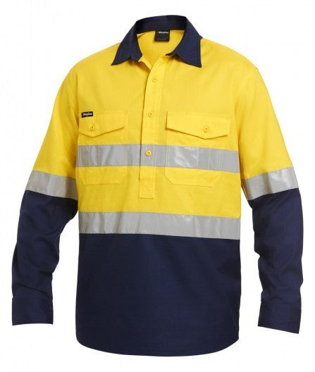 Mens KingGee WorkCool 2 Closed Front Hi-Vis Long Sleeve Work Shirt Taped K54886