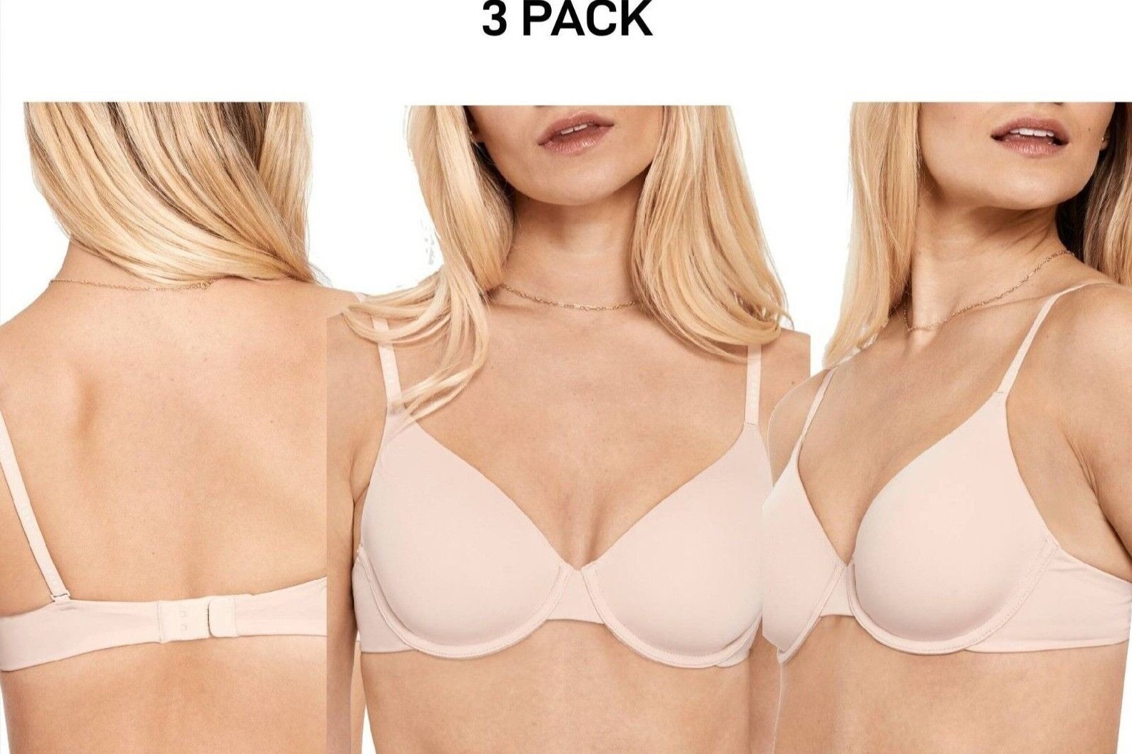 Bonds Womens Invisi Underwire T-Shirt Bra Comfy Flattering Neckline 3 Pack YXD9Y