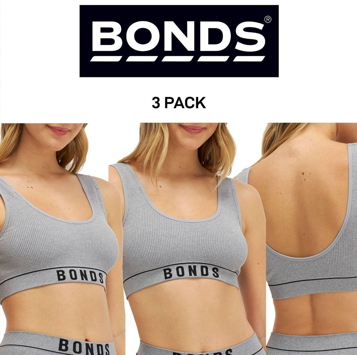 Bonds Womens Retro Rib Seamless Scoop Crop Super Stretch for Comfort 3 Pack WT44