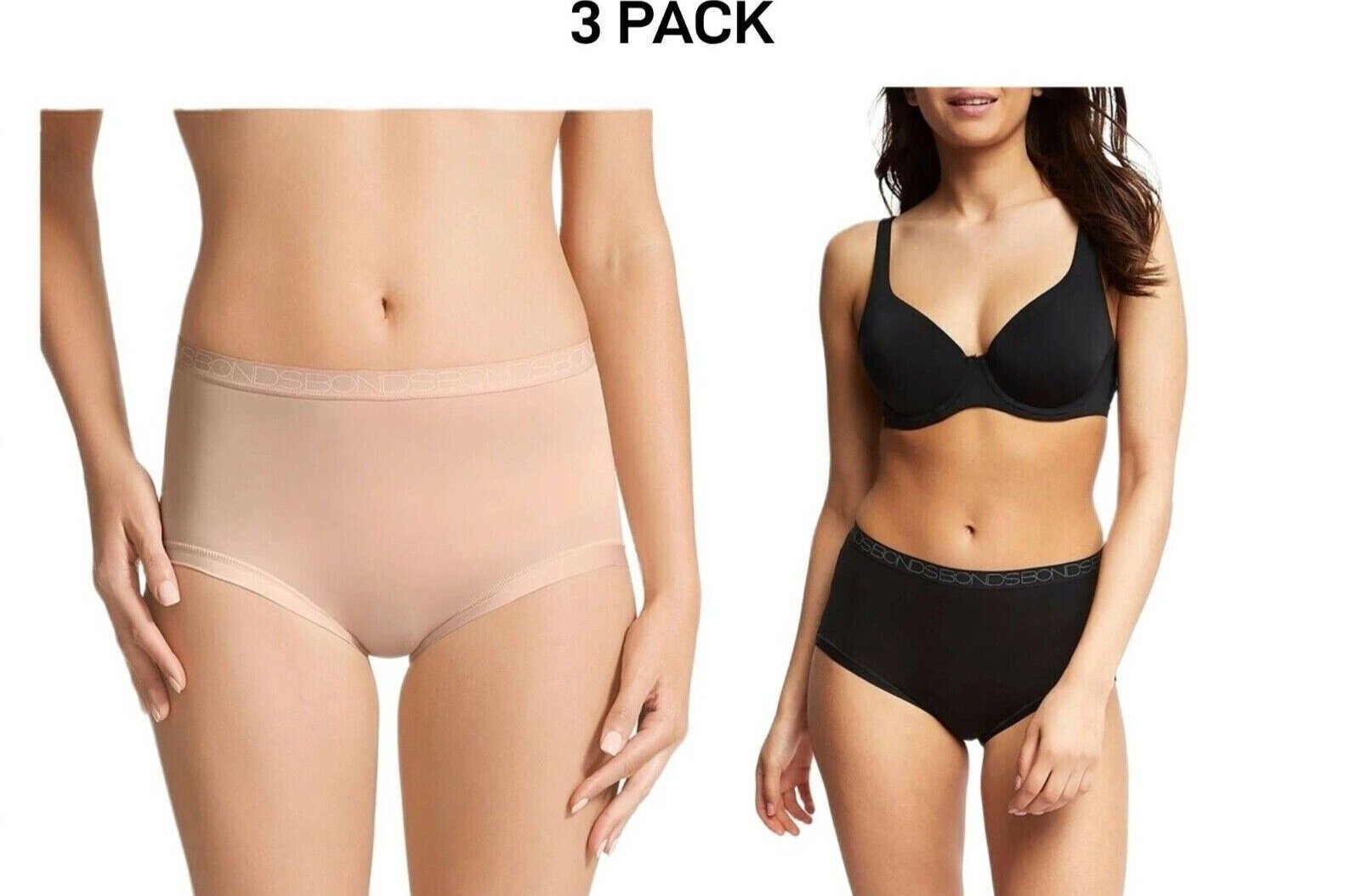 Bonds Womens Invisitails Full Brief Soft and Stretchy Waistband 3 Pack WZGGY