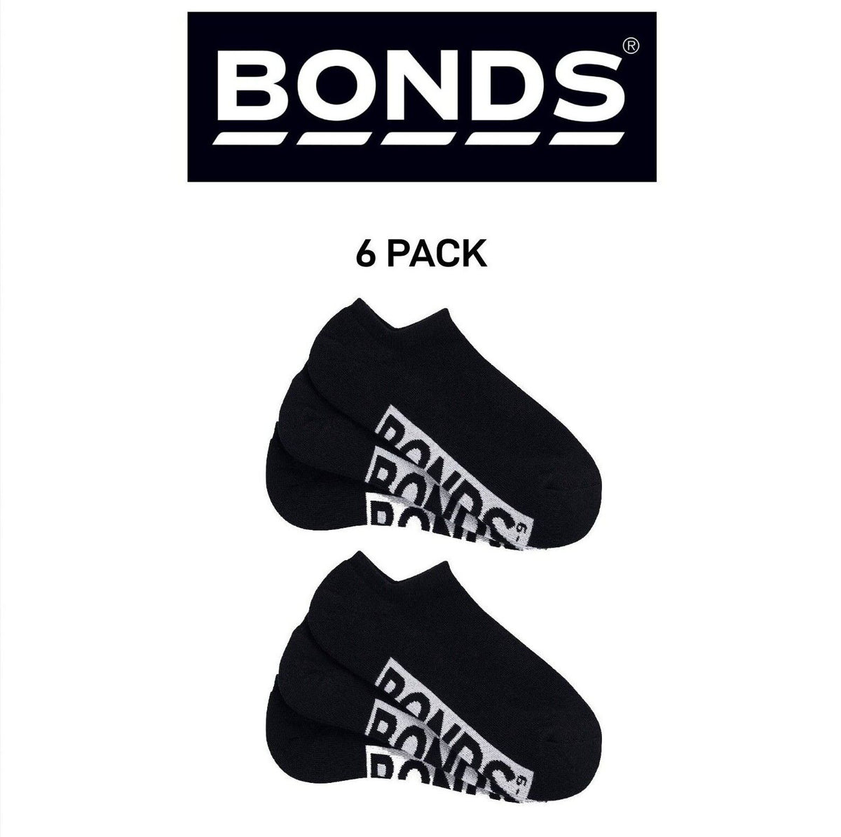 Bonds Mens Logo Cushioned No Show Smooth & Soft Cushioning Socks 6 Pack SXN73N