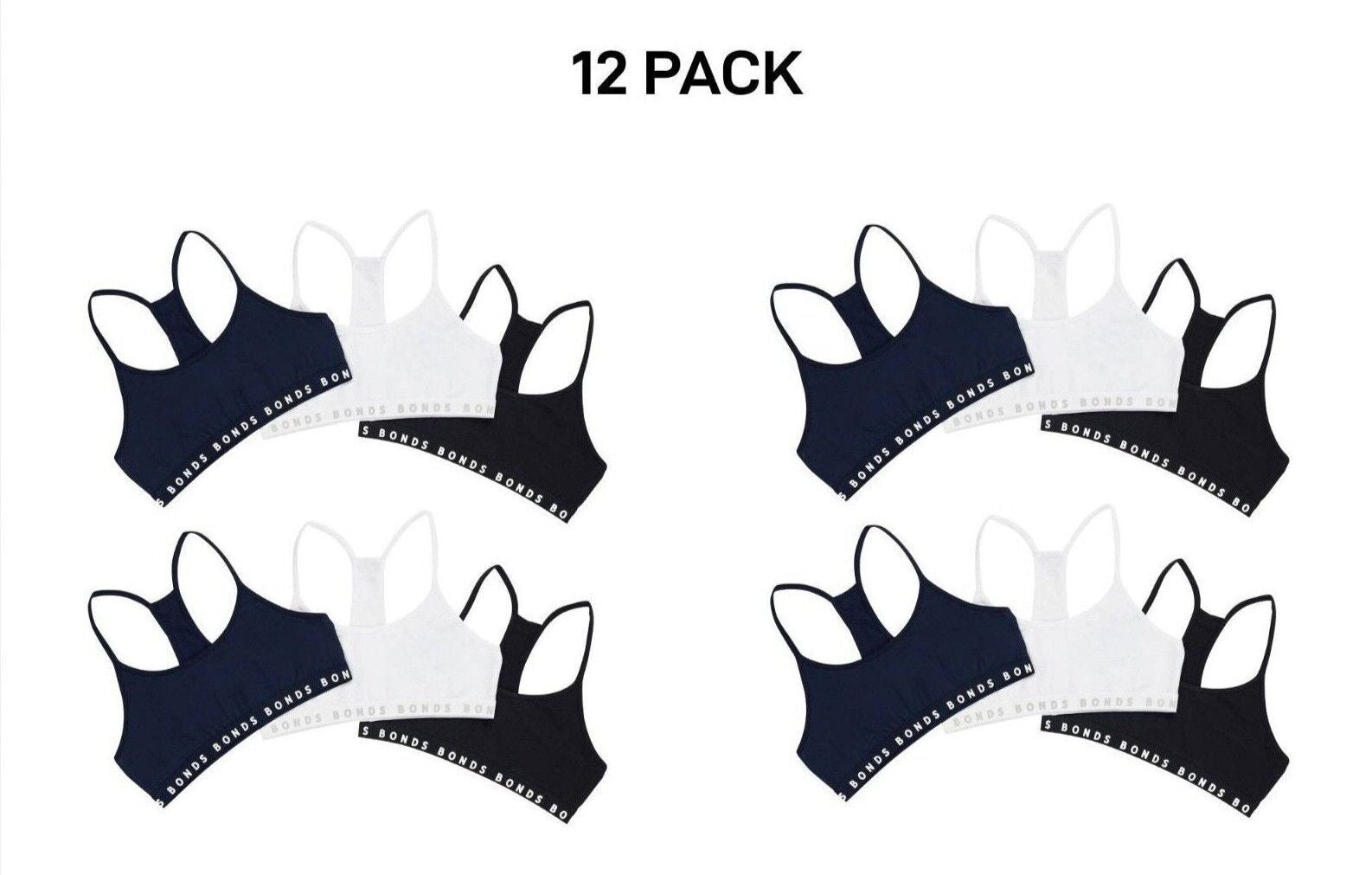 Bonds Girl Hipster Racer Crop Non-Slip Strap Racerback Shape Bra 12 Pack UWPT3A