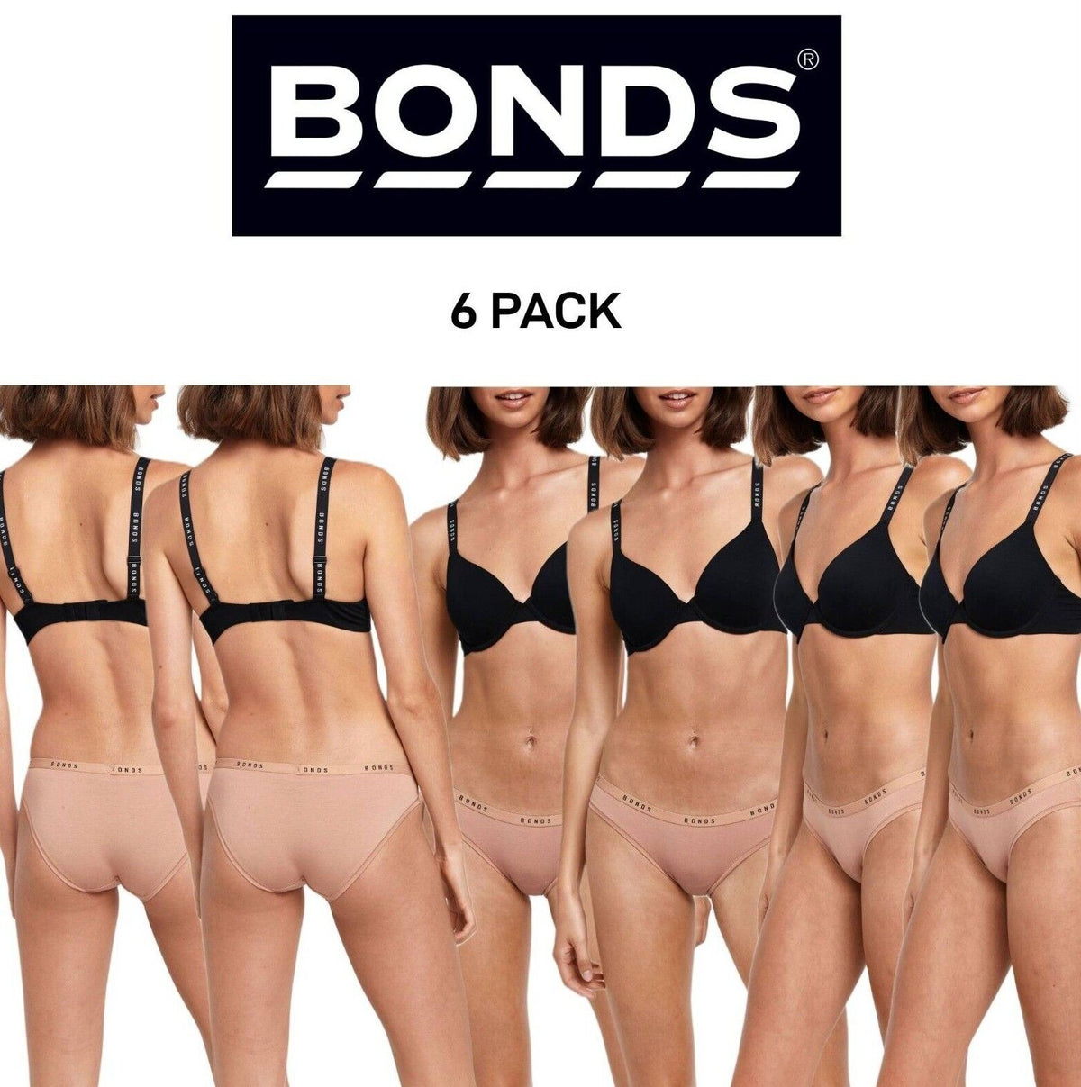 Bonds Womens Original Bikini Plain Breathable Stretchy Waist 6 Pack WVGMA