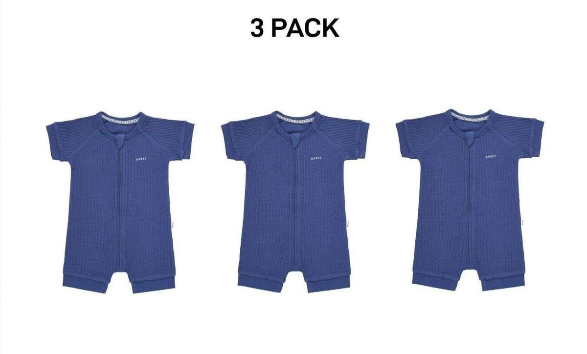 Bonds Baby Waffle Romper Soft Recycled Cotton Stretchy Fabric 3 Pack BWRNA