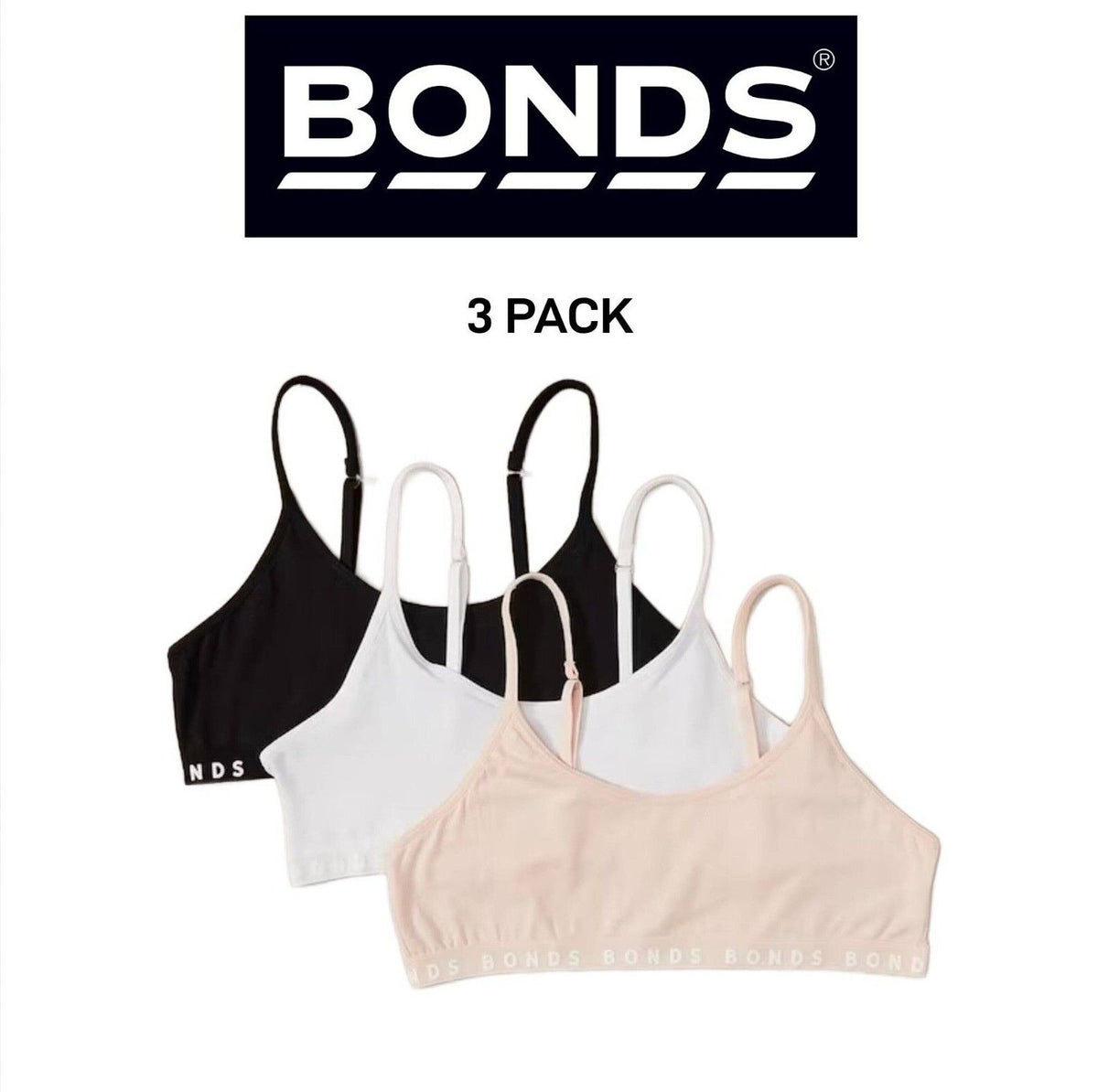 Bonds Girls Hipster Scoop Crop Supreme Support & Modesty Bra 3 Pack UXAY3A