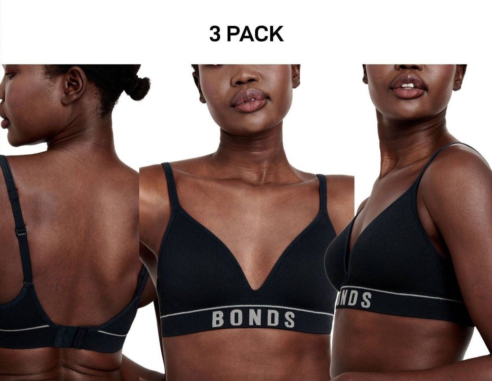 Bonds Womens Retro Rib Wirefree Tee Bra Comfortable & Stretchable 3 Pack YXF7Y