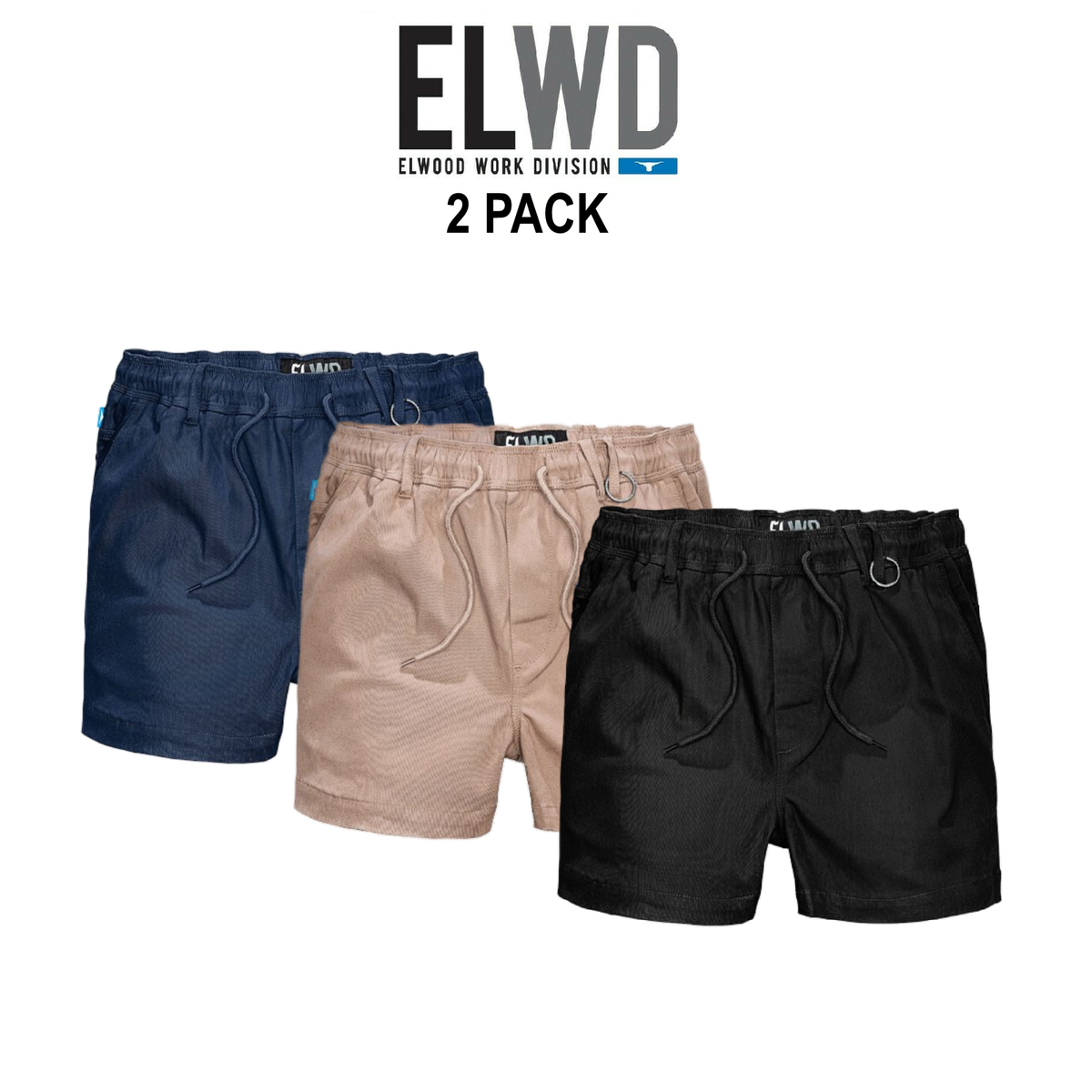 Elwood 2 Pack Elastic Basic Short Summer Stretch Comfortable Workwear EWD206