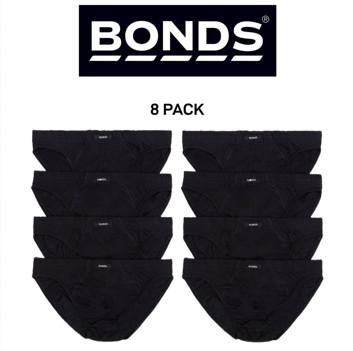 Bonds Mens Action Brief  Soft Cotton and Encased Elastic Comfort 8 Pack M8OS4