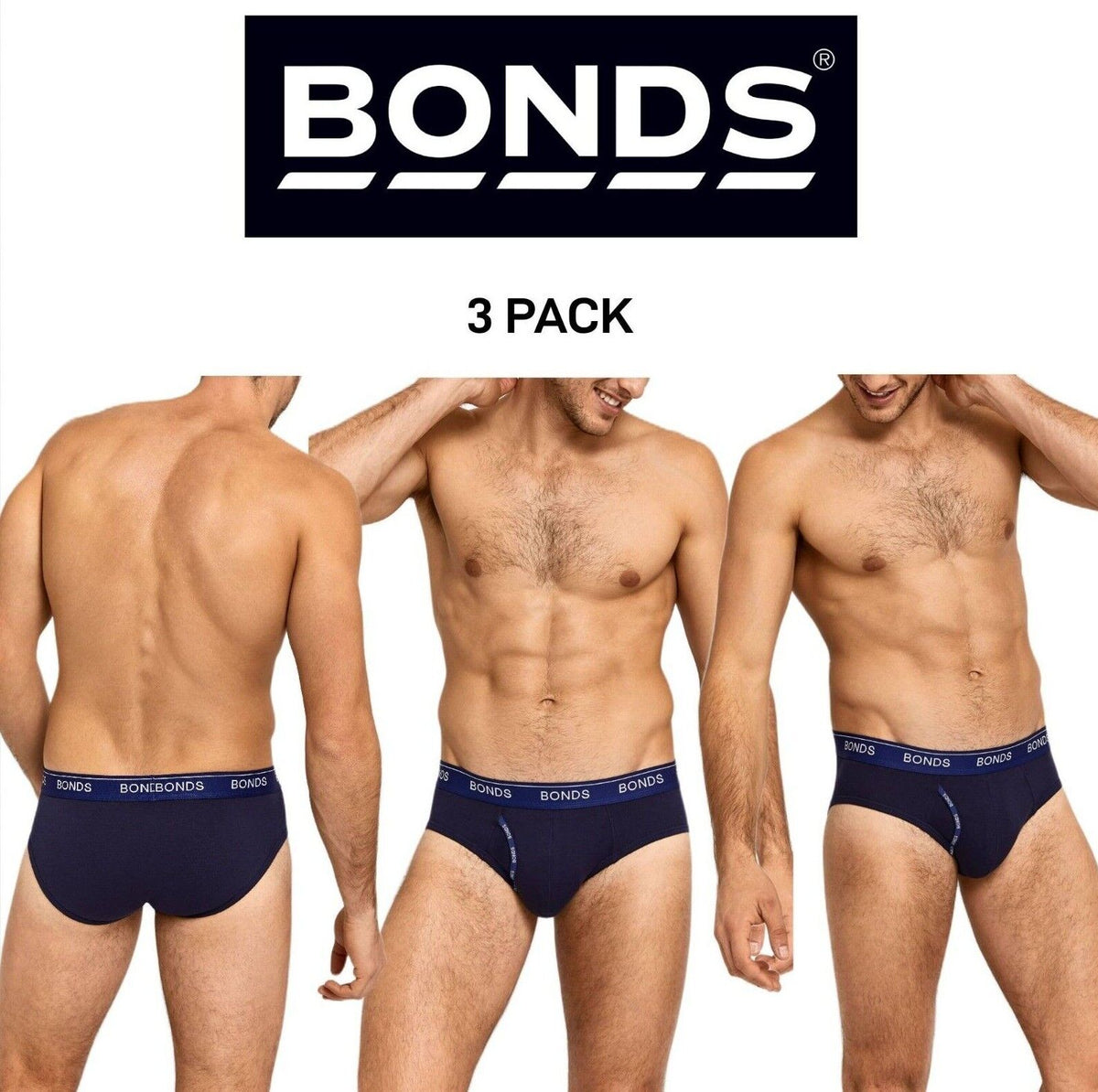 Bonds Mens Guyfront Brief Soft and Stretchy Cotton Functional Fly 3 Pack MZVI