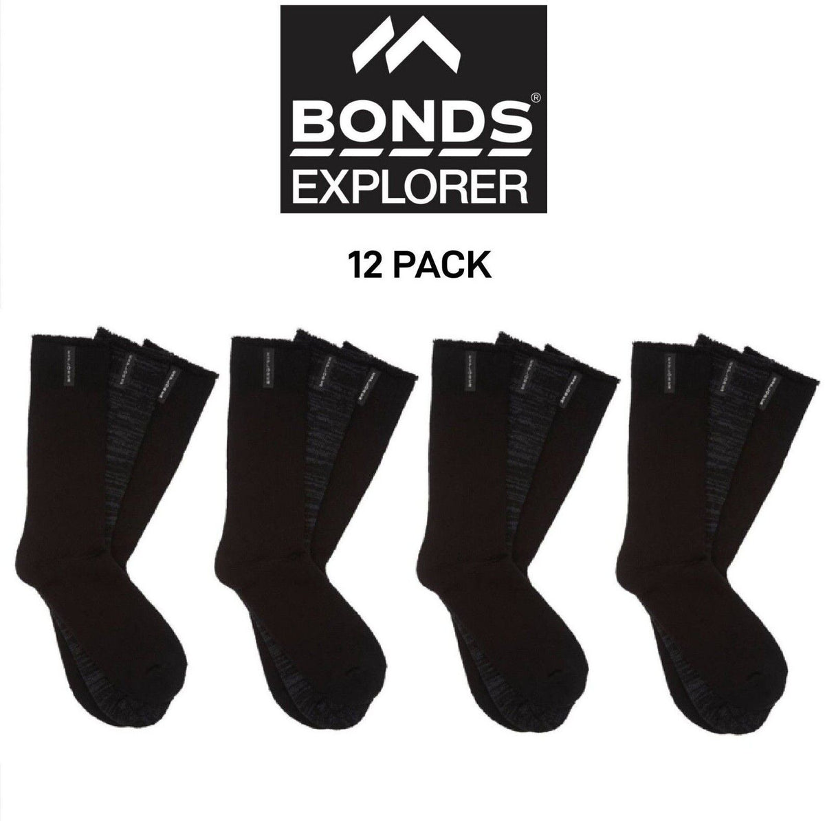 Bonds Mens Explorer Original Wool Crew Socks Padding Soles 12 Pack SYVW3W