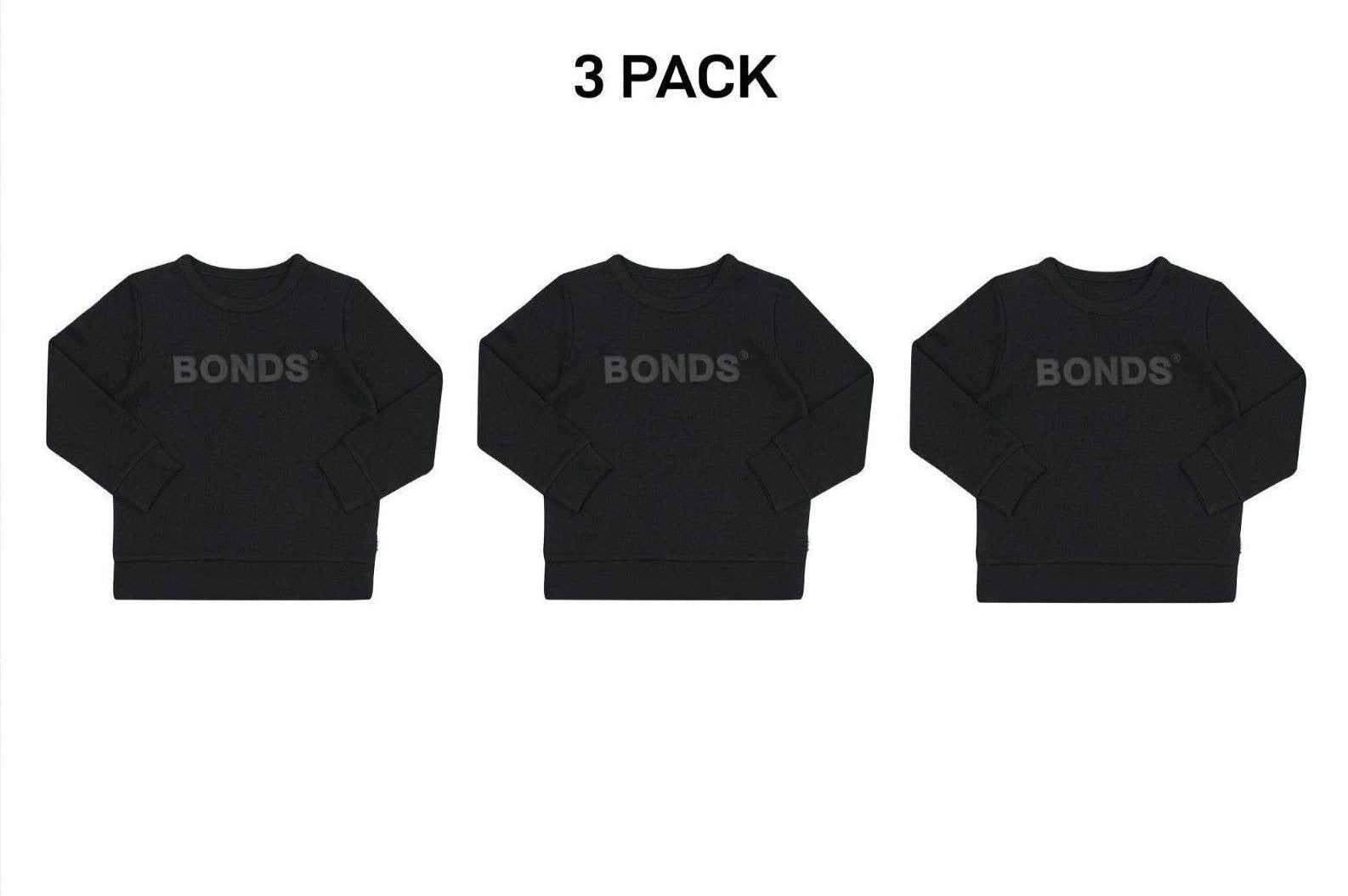 Bonds Kids Tech Sweats Pullover Soft Knitted Warm Cotton Poly Blend 3 Pack KVQTK