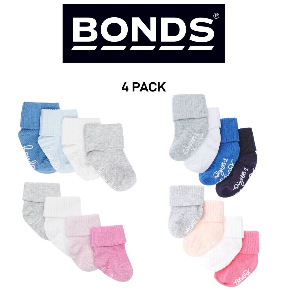 Bonds Baby Bamboo Cuff Super Soft and Feature Fun Colours 4 Pack R41354