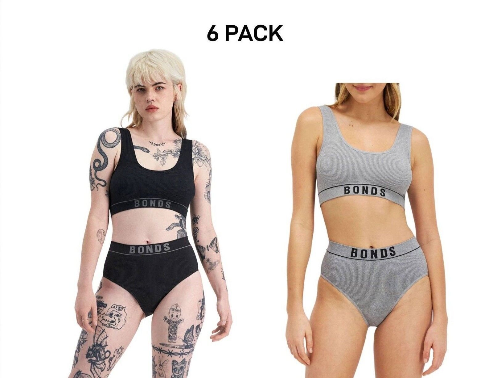 Bonds Womens Retro Rib Seamless Hi Hi Bikini High Waist & High Leg 6 Pack WU8FT