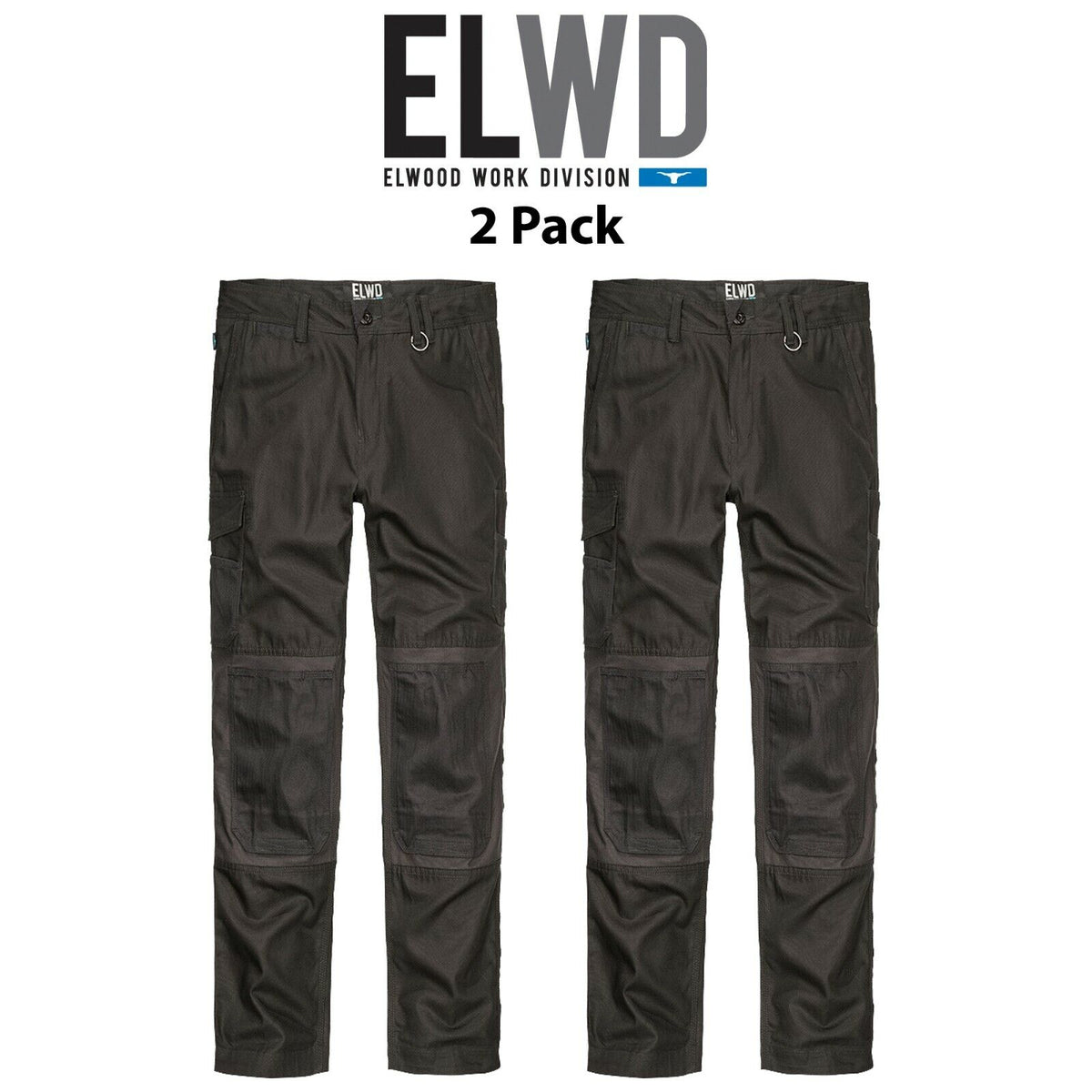 Mens Elwood Work Utility Pants Knee Panels Canvas 2 Pack Phone Pocket EWD101