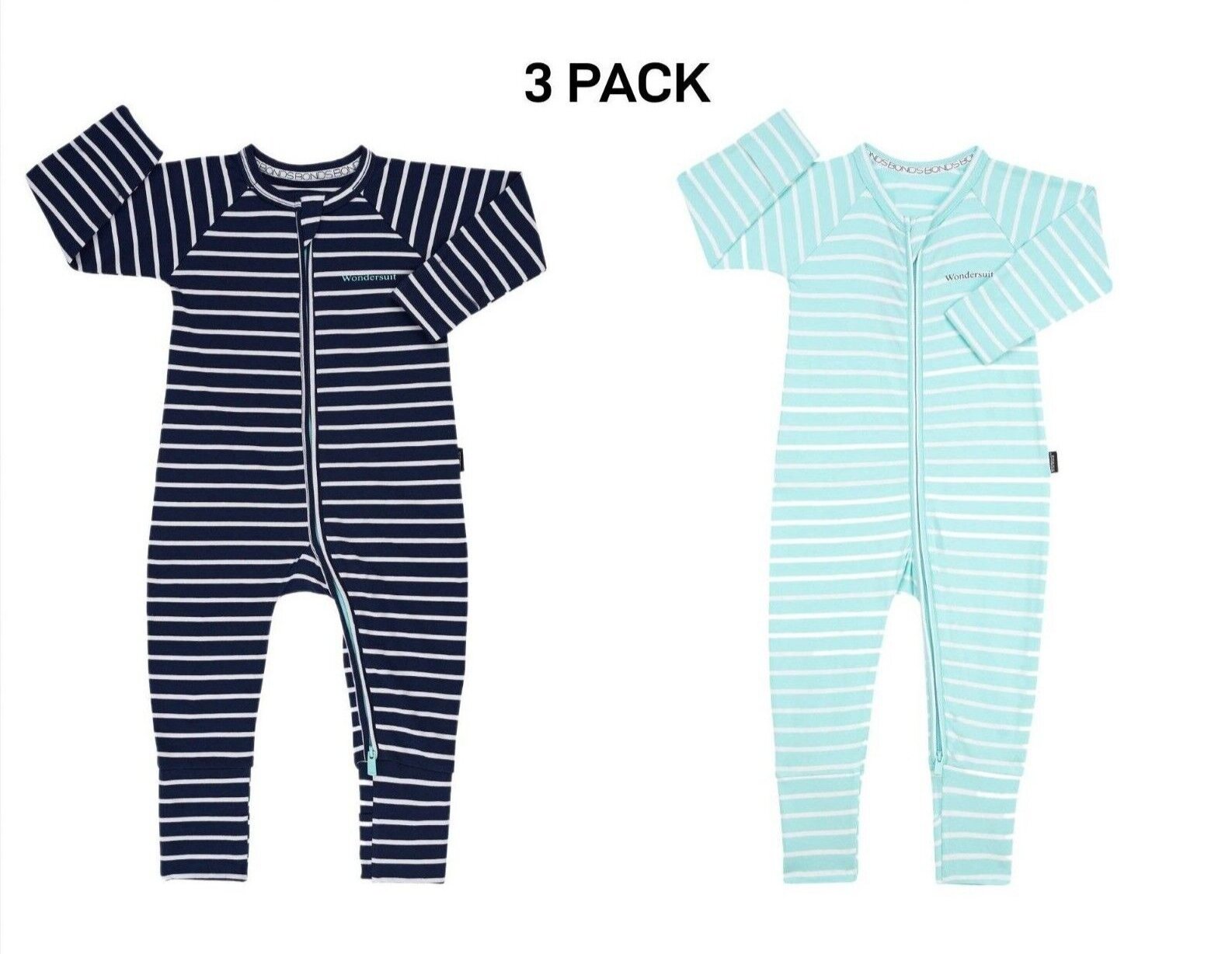 Bonds Baby Zip Wondersuit Soft Cosy Stretchy Fabric Logo Waistband 3 Pack BZDYA