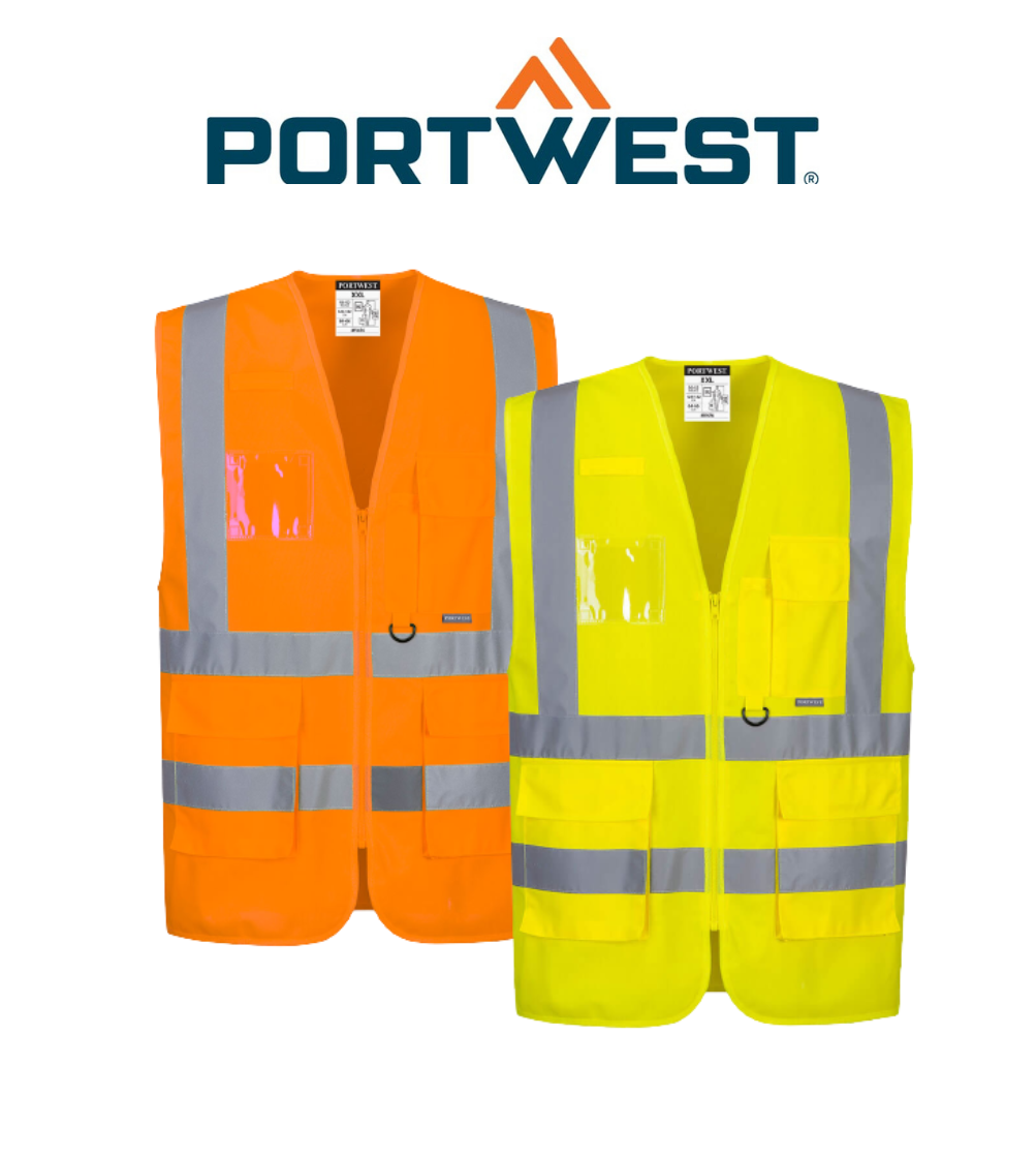 Portwest Hivis Executive Vest Lightweight Front Zip Reflective Work Safety MV476