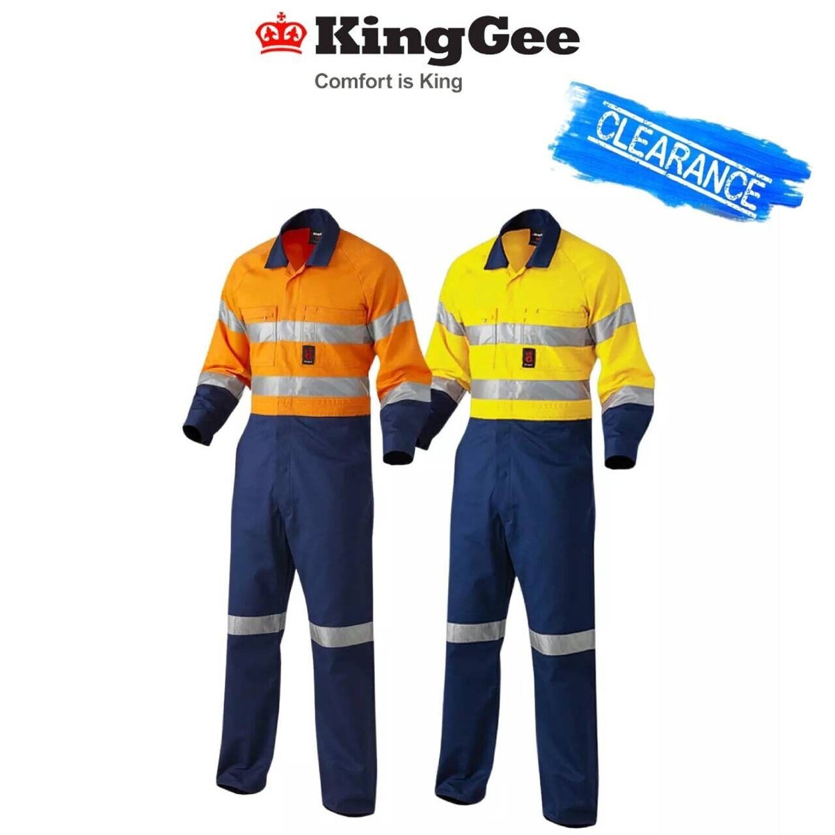 CLEARANCE! KingGee Mens Hi-Vis Drill Overalls Spliced Cotton Work Safety K51525