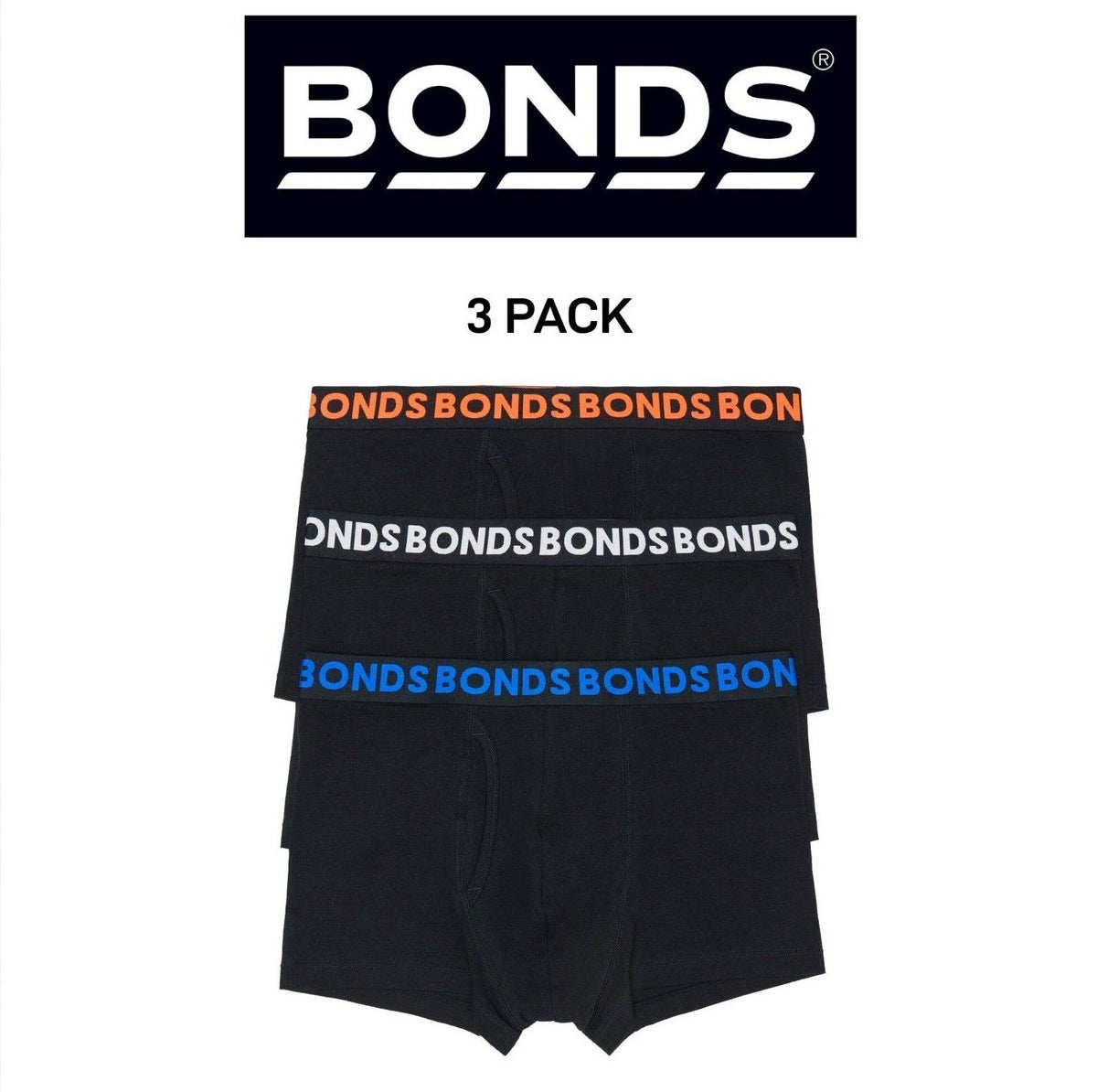 Bonds Mens Everyday Trunk Stretchable Soft Waistband Side Seam 3 Pack MWPY3A