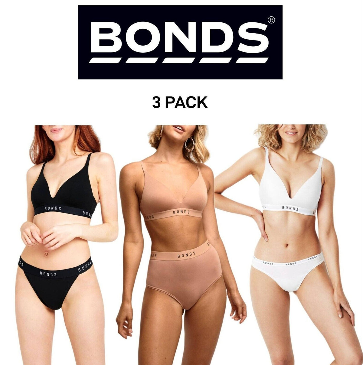 Bonds Womens Original Contour Triangle Soft Stretch Wireless Bra 3 Pack YXYQY