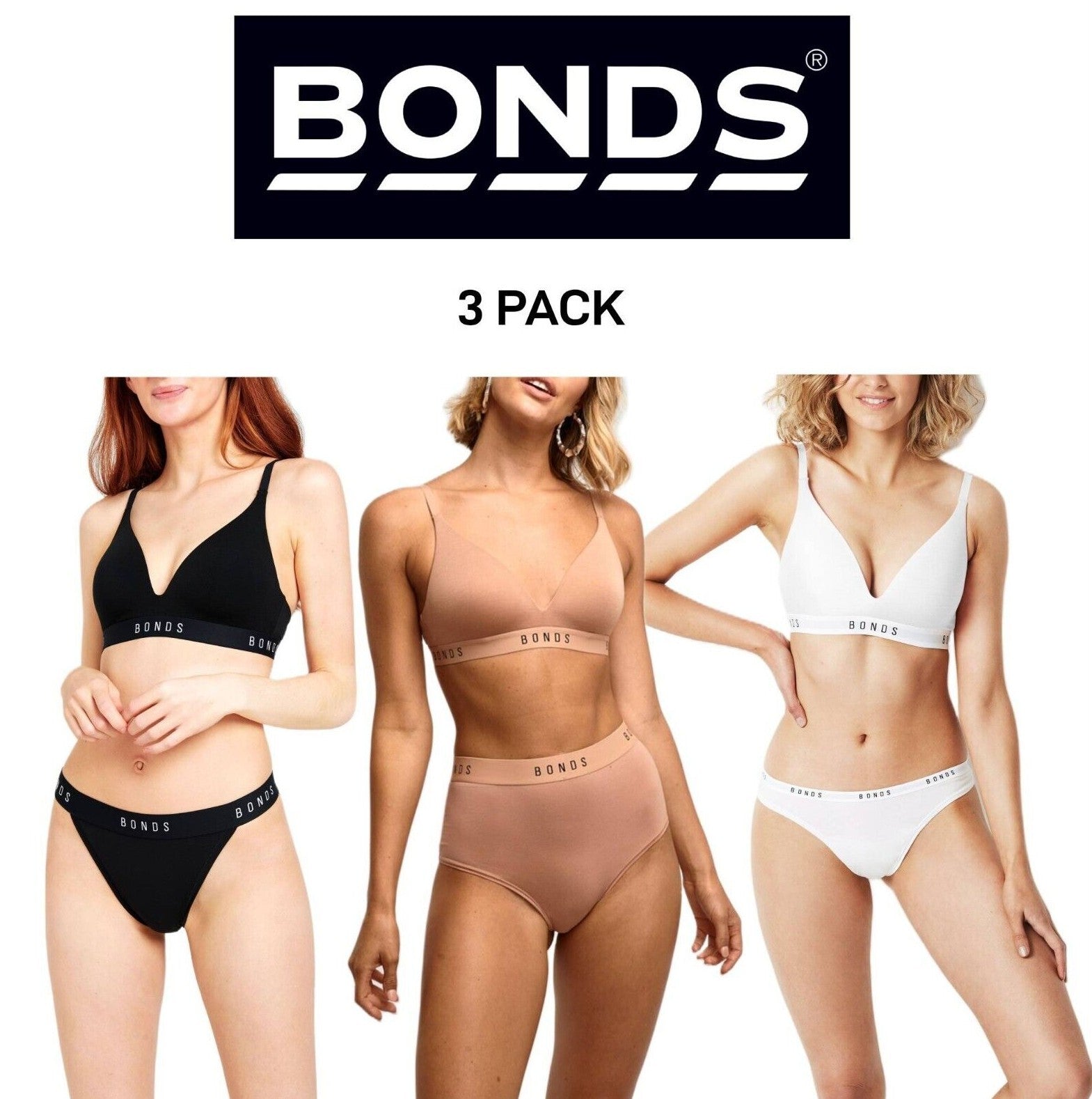 Bonds Womens Original Contour Triangle Soft Stretch Wireless Bra 3 Pack YXYQY