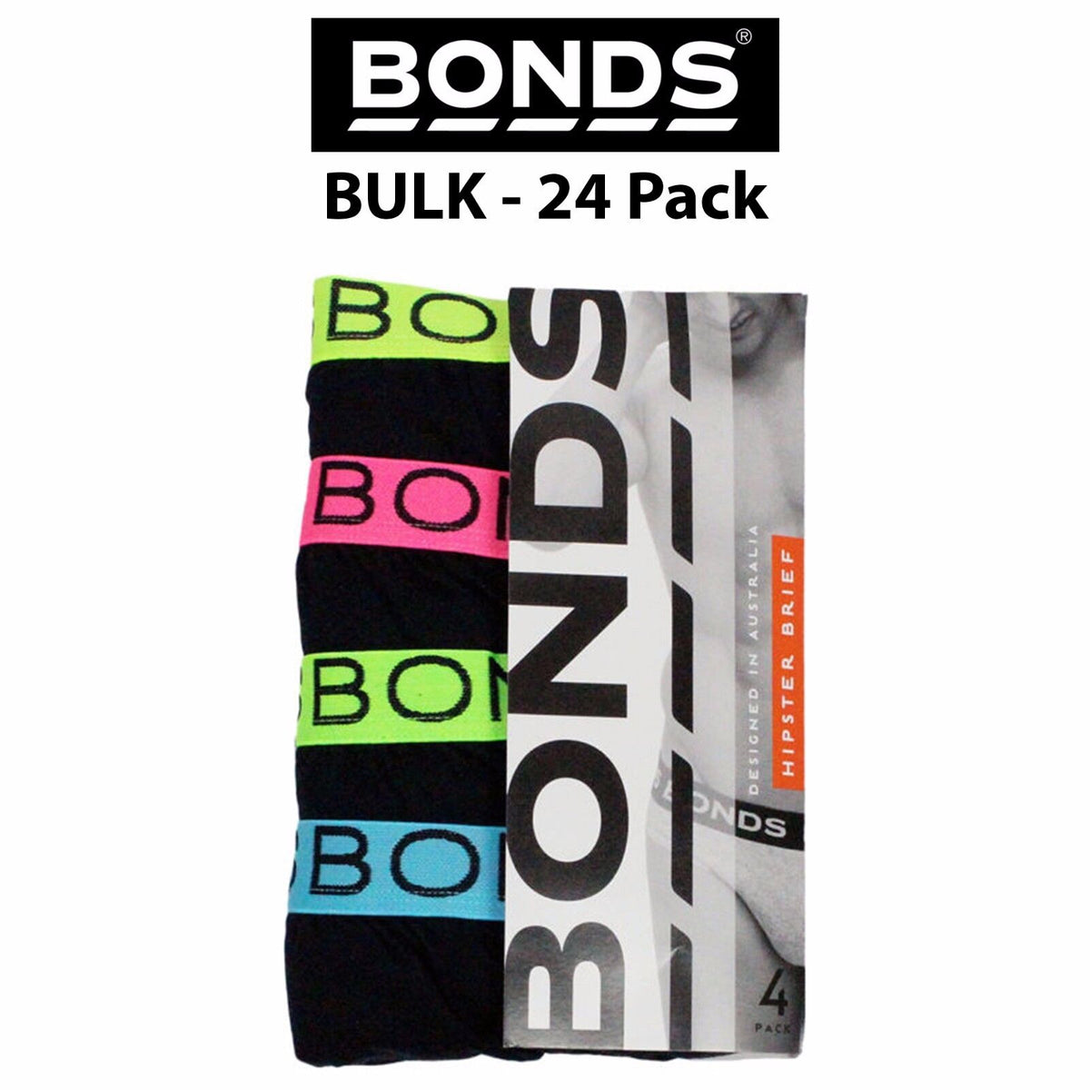 Mens Bonds Basic Everyday Colour Hipster Brief Bulk 24 Pack Bright Cotton M38DM4