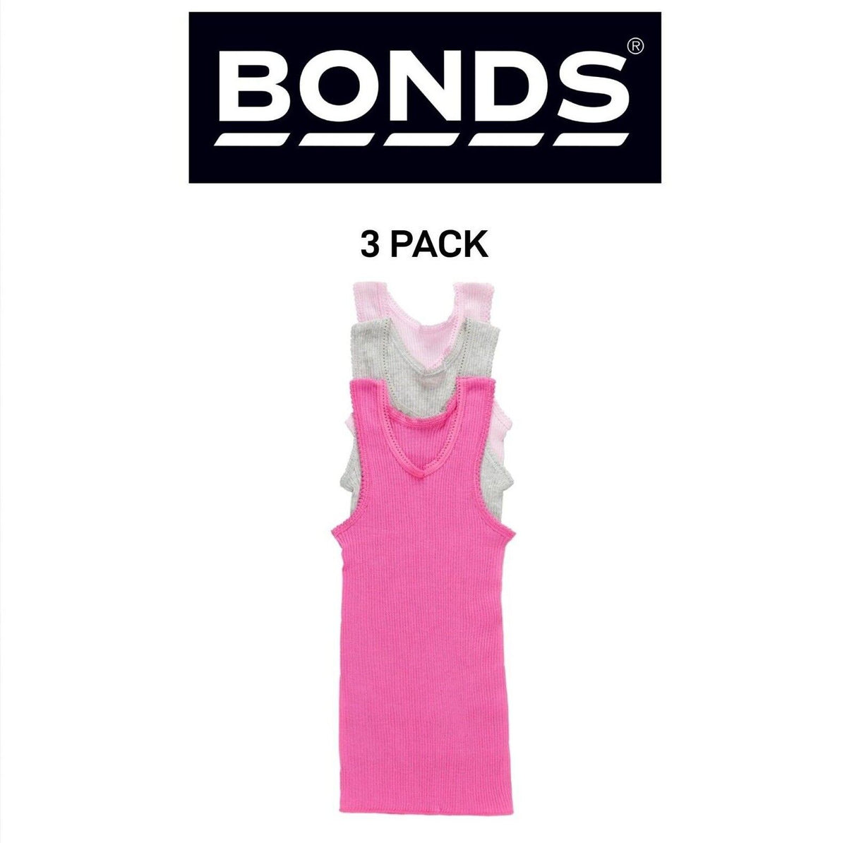Bonds Baby Vest Ribbed Warmth Singlets Comfy Side Seamfree 3 Pack BXHNT