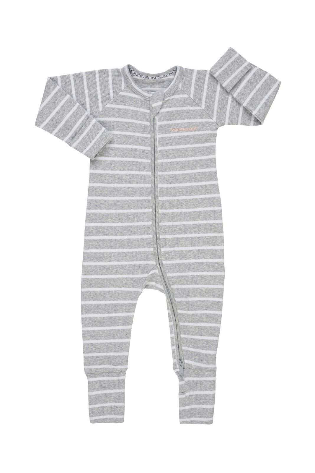 Bonds Baby Ribbed Zip Wondersuit Romper Cozy Cuff Feet for Warmth 3 Pack BXKAA