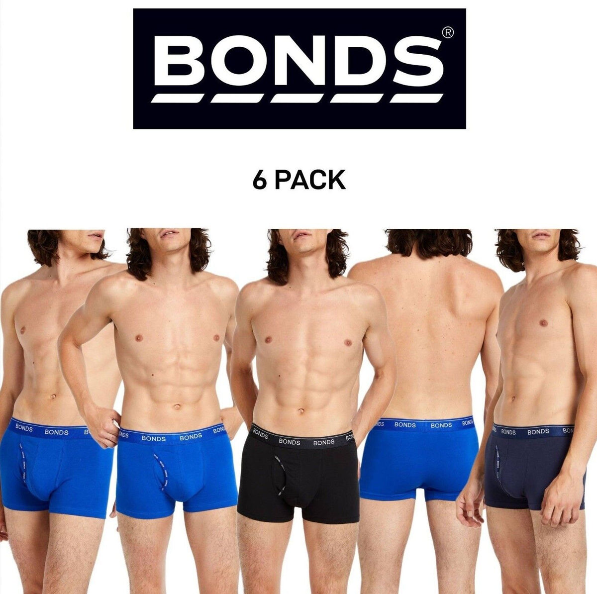 Bonds Mens Guyfront Trunk Seamfree Sides and Fly Front Opening 6 Pack MY963A