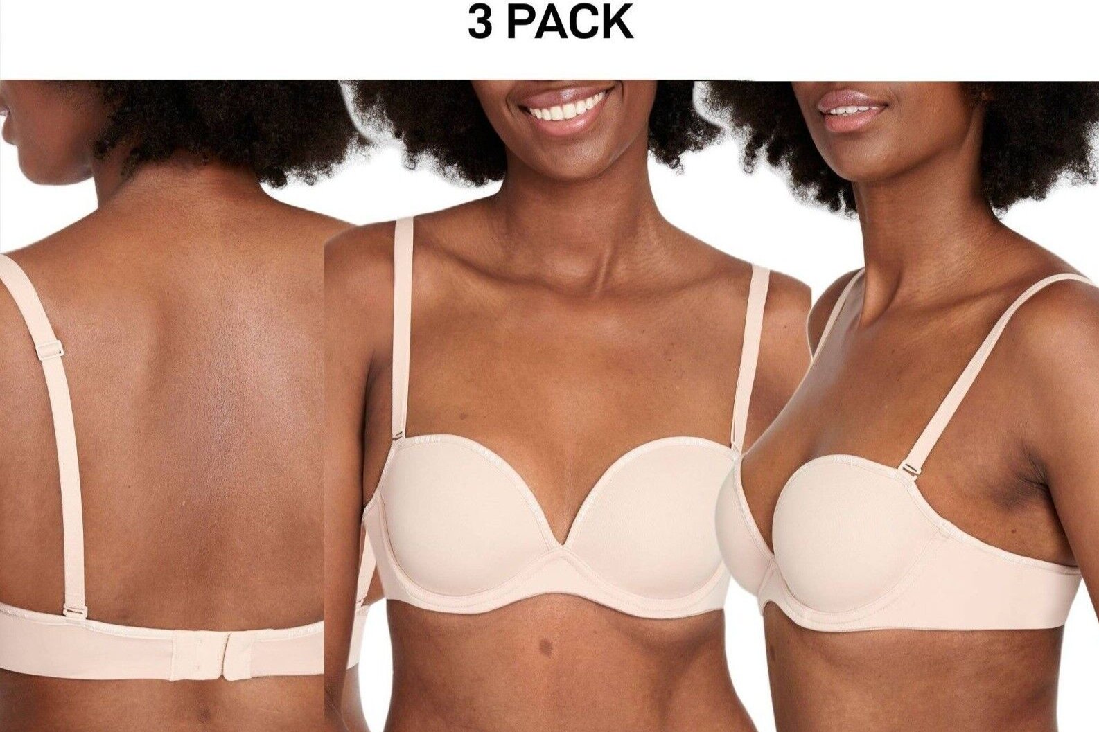 Bonds Womens Invisi Strapless Full Busted Bra Comfort Soft Silicon 3 Pack YXC3Y