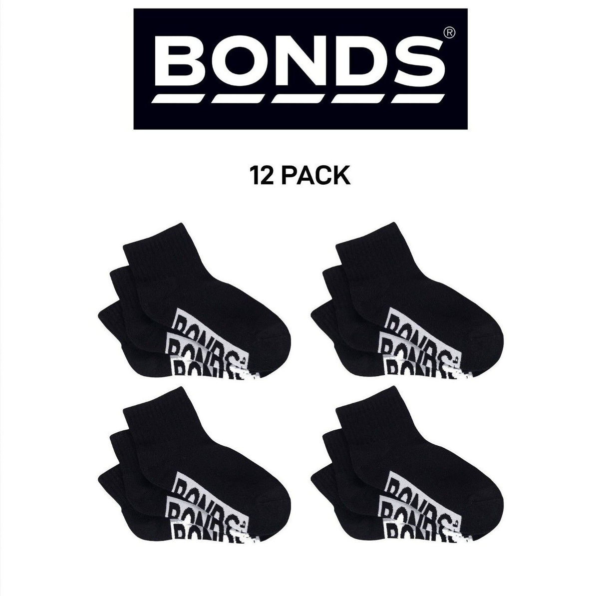 Bonds Kids Cushioned Quarter Crew Thickness for Comfiness Sock 12 Pack RXVP3N