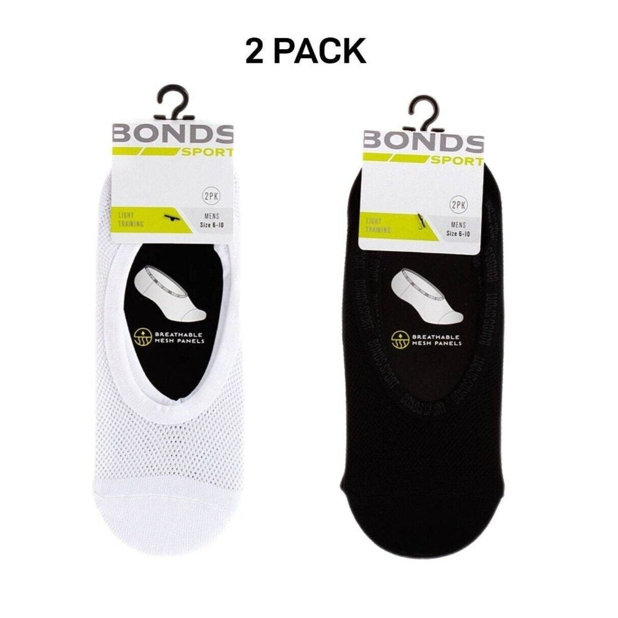 Bonds Mens Mesh Play Cool Footlet Socks Sport Active Running 2 Pack SYRU2N