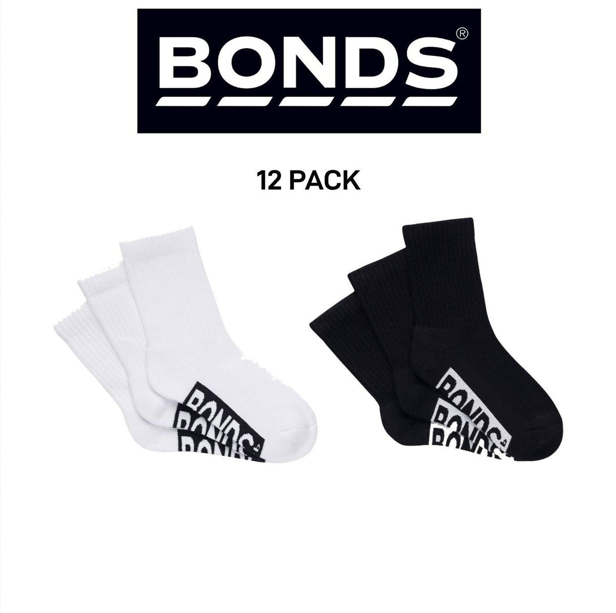 Bonds Kids Cushioned Crew Cushioned Smooth Toe Seams Socks 12 Pack RXUY3N