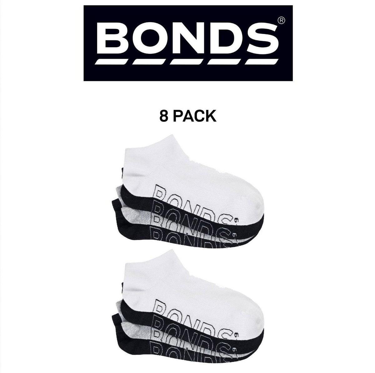 Bonds Mens Logo Lightweight No Show Extra Comfort Mesh Cooling 8 Pack SXN44N