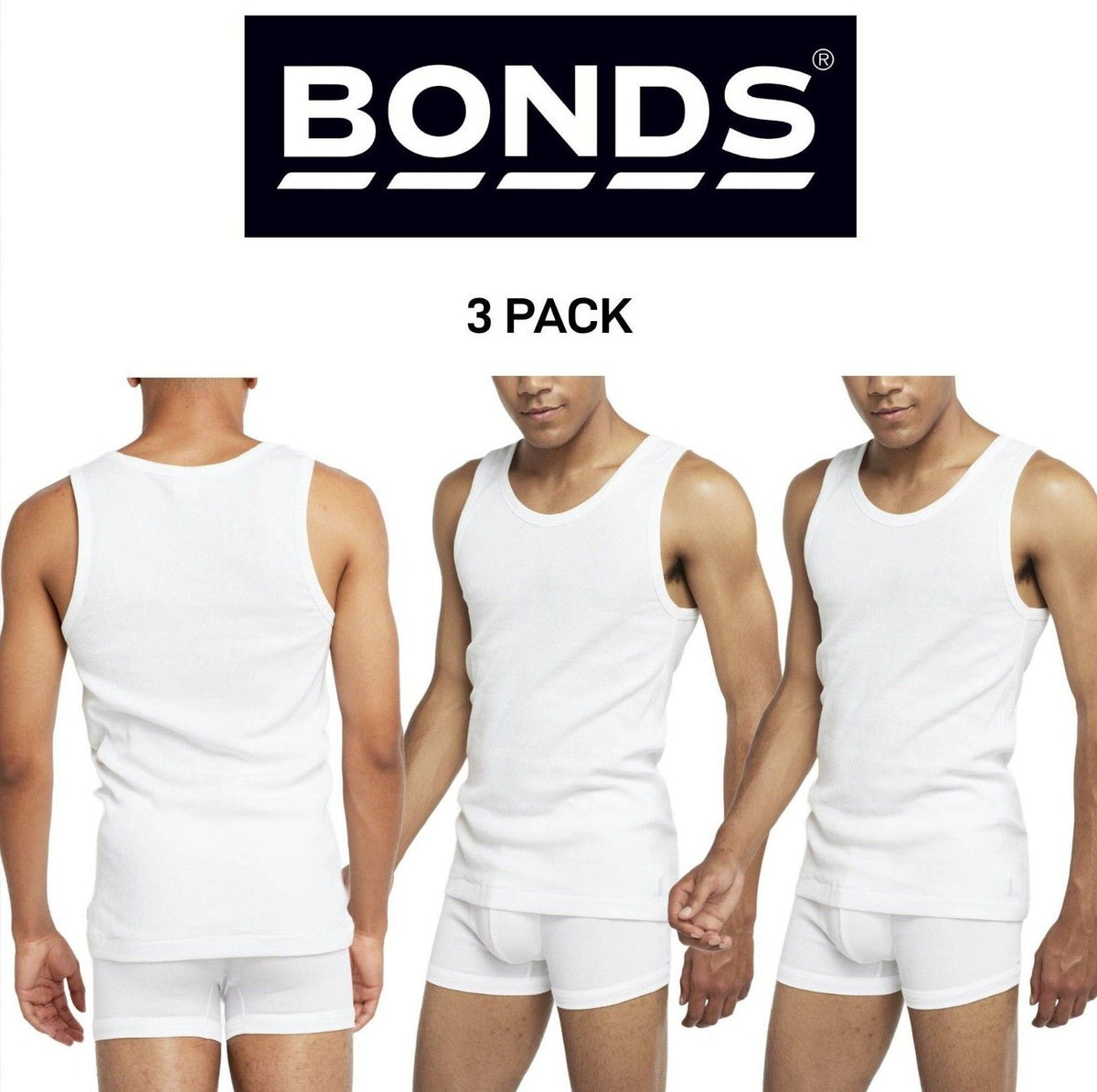 Bonds Mens Organic Chesty Cotton Rib Modern Classic Singlet Shape 3 Pack MX3R