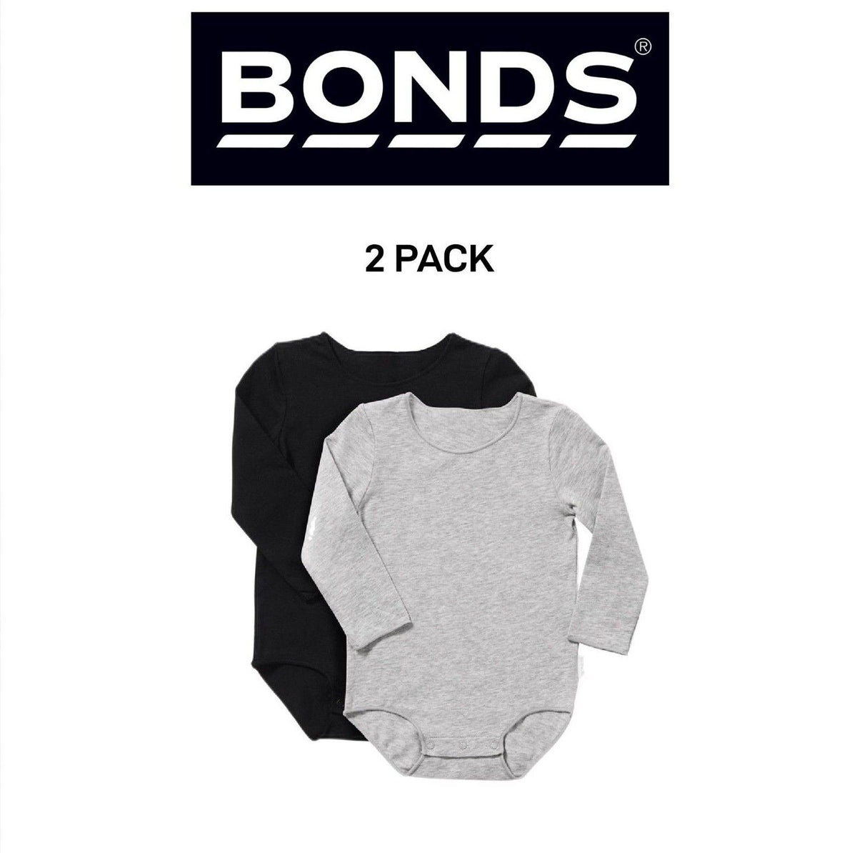 Bonds Baby Wonderbodies Long Sleeve Bodysuit Super Soft Cotton 2 Pack BXW7A