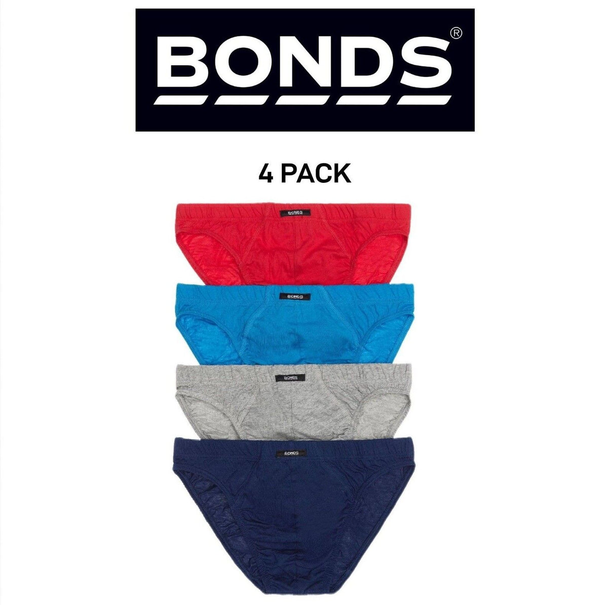Bonds Mens Action Brief  Soft Cotton and Encased Elastic Comfort 4 Pack M8OS4
