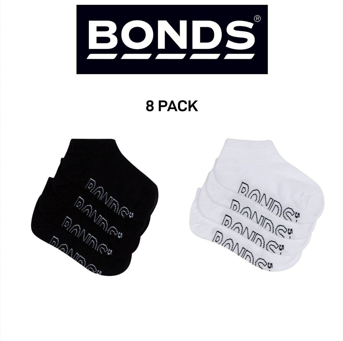 Bonds Kids Logo Light No Show Soft Cotton Breathable Socks 8 Pack RXUU4N