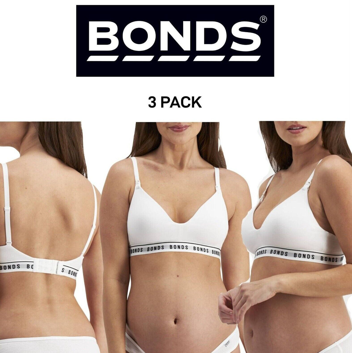 Bonds Womens Maternity Wirefree Contour Bra Comfy and Flattering 3 Pack YWYBY