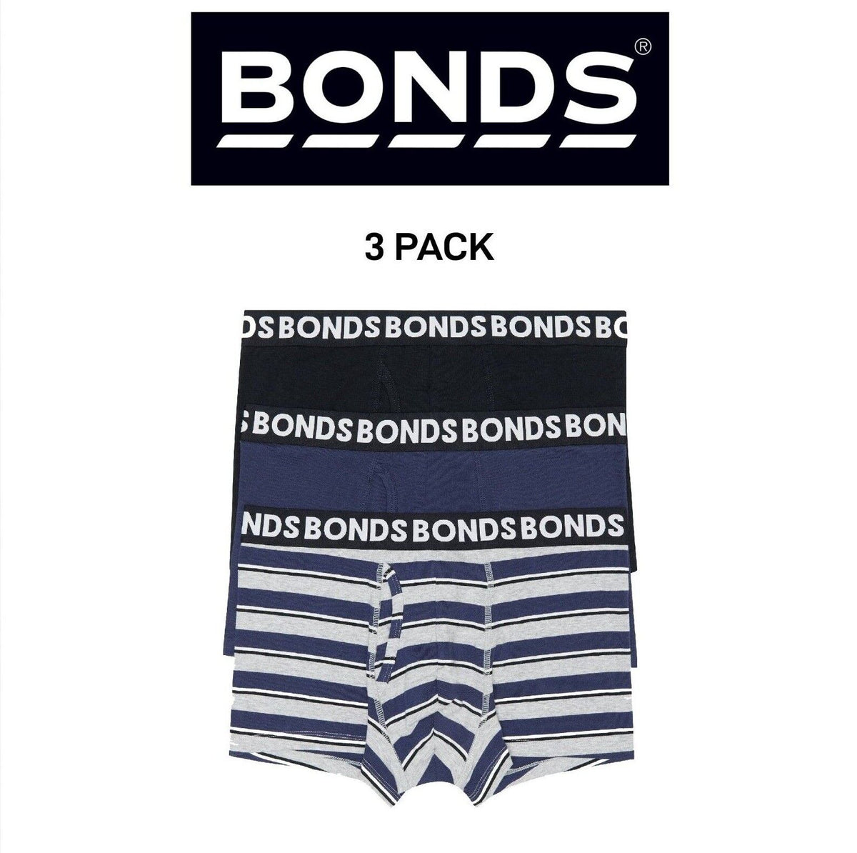 Bonds Mens Everyday Trunks Convenience Comfort & Value Underwear 3 Pack MWQ33A