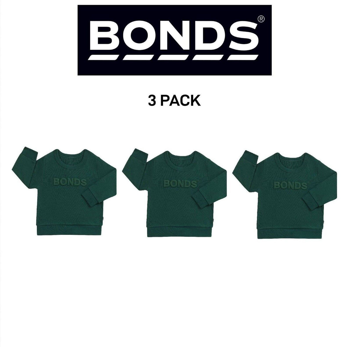 Bonds Baby Tech Sweats Pullover Ultimate Warm Comfort Sporty Style 3 Pack KVQTA