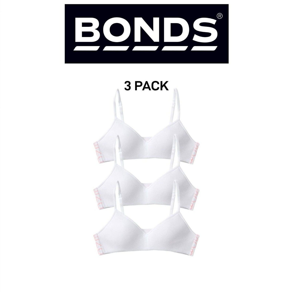 Bonds Girls Stretchies Contour Crop Extendable Elastic Straps Bra 3 Pack UZR31A