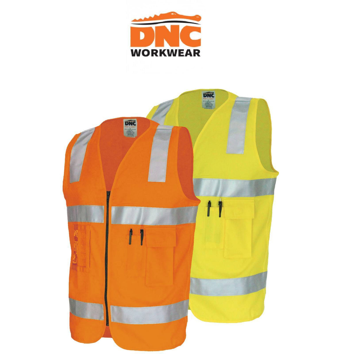 DNC Mens Day/Night Cotton Workwear Safety Zipper Reflective Safety Vests 3809