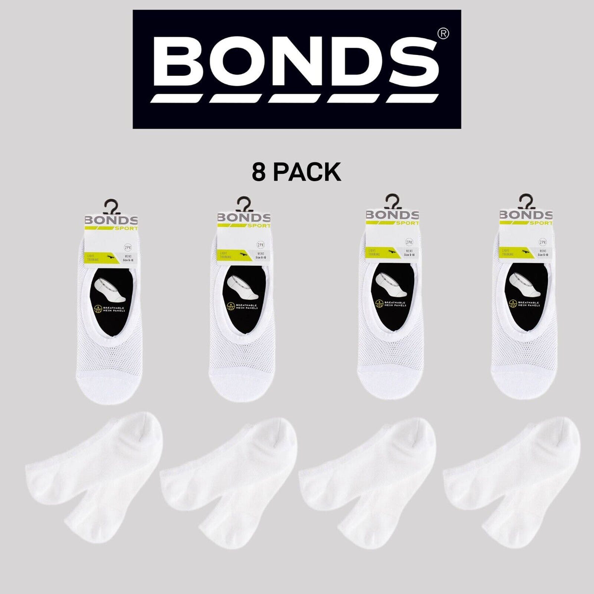 Bonds Mens Mesh Play Cool Footlet Socks Sport Active Running 8 Pack SYRU2N