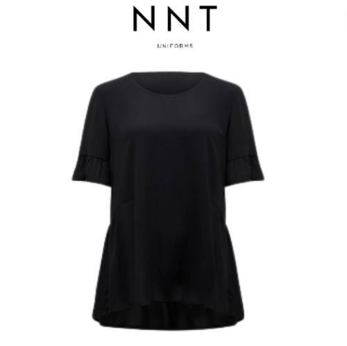NNT Womens Short Sleeve Ruffle Sleeve Blouse Soft Georgette Black Shirt CATUA5