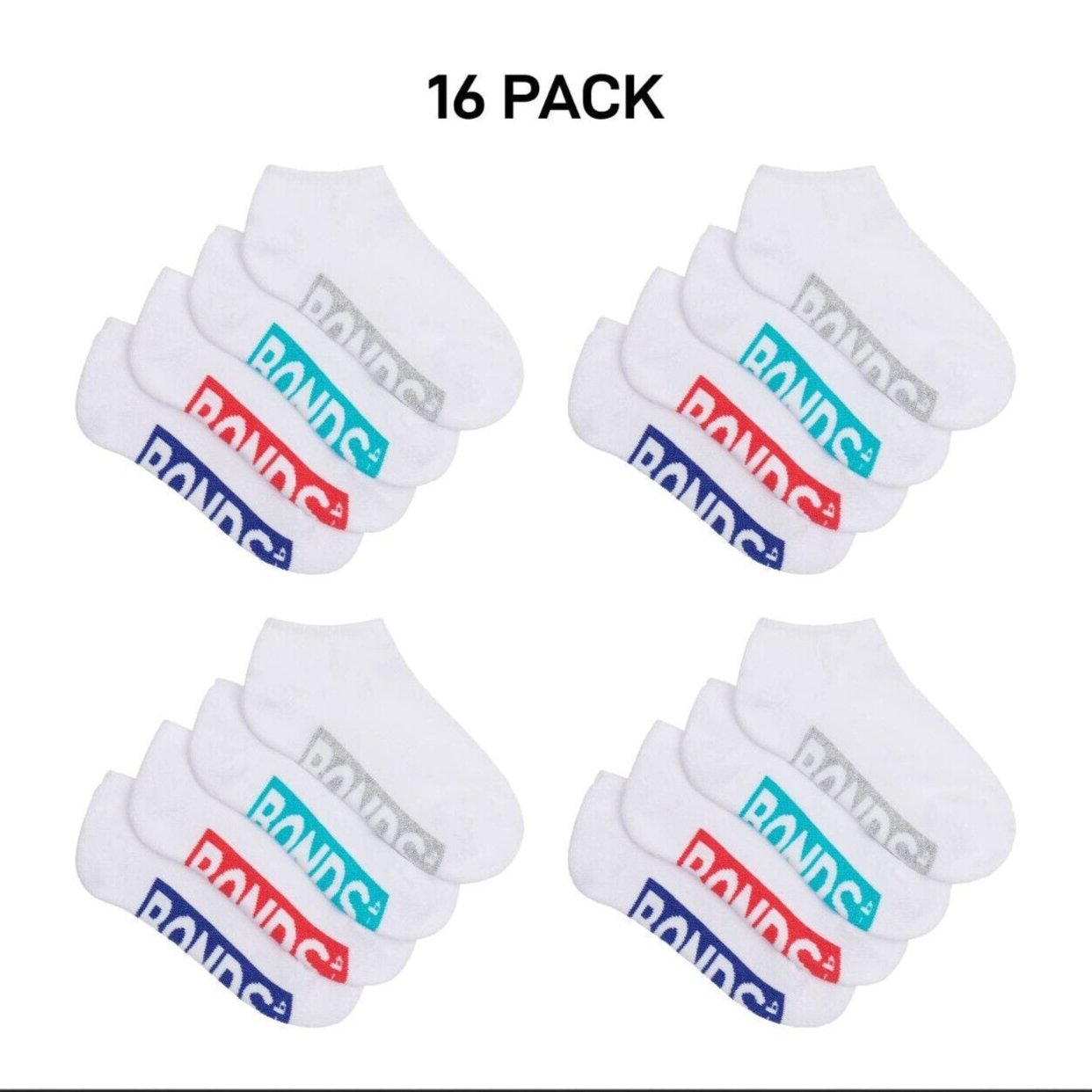 Bonds Kids Logo Light Low Cut Socks Comfy Lightweight Breathable 16 Pack RXU74W