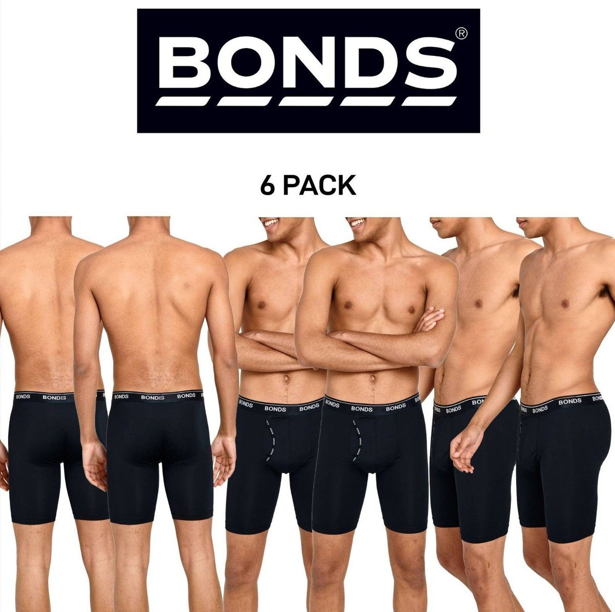 Bonds Mens Microfibre Guyfront Micro Long Trunk Comfy Cool & Dry 6 Pack MX64